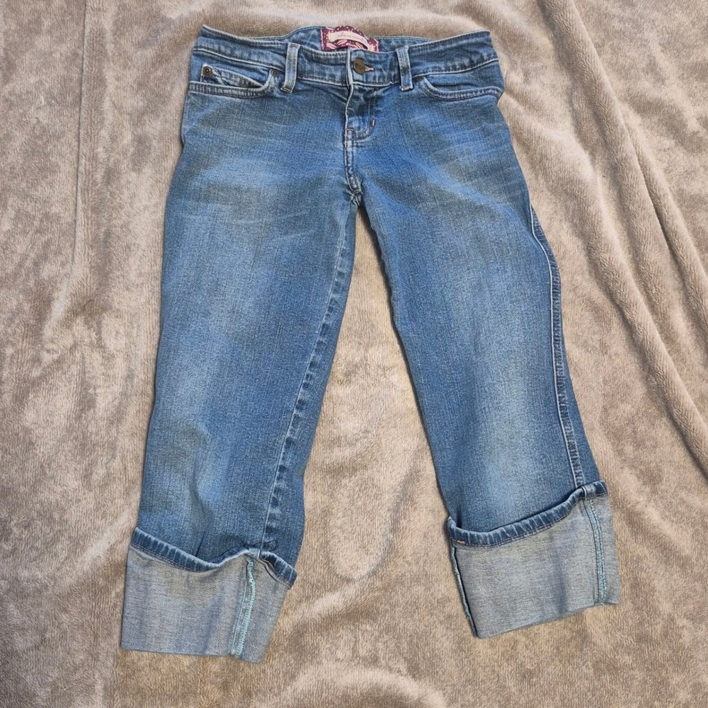 Abercrombie Kids Girls Blue Stretch Denim Capri Jeans Size 14 Medium Wash Cuffed